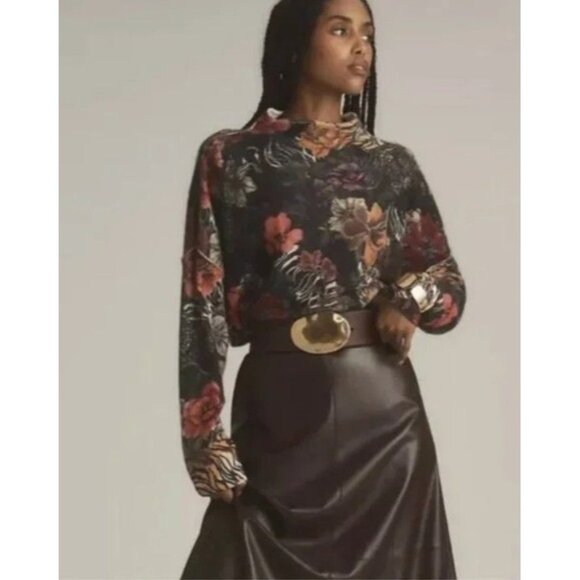 Anthropologie Pilcro Alani Cashmere Mock Neck Floral Tiger Sweater Size S NWT - Picture 3 of 9